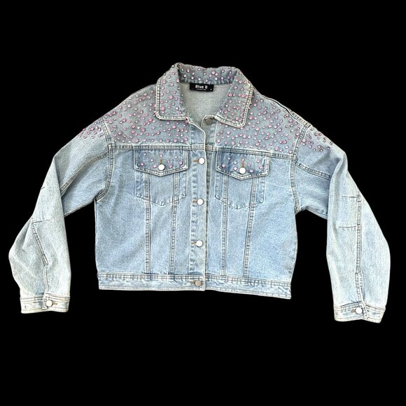 Blue B Pink Studded Denim Jacket - Picture 1 of 9